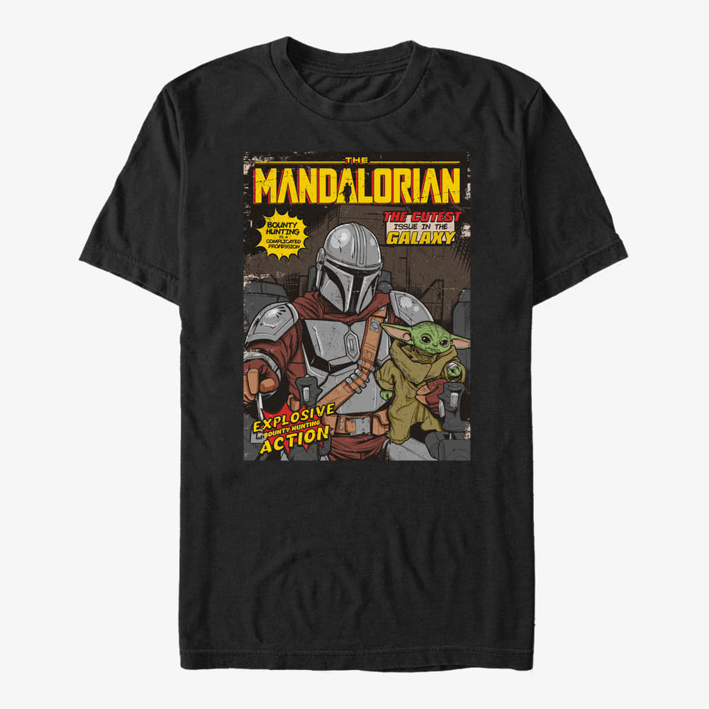 majice kratkih rukava Merch Star Wars: The Mandalorian - VINTAGE COMIC COVER Unisex T-Shirt Black