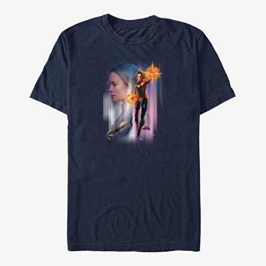 Tričko Merch Captain Marvel: Movie - Captain Marvel Galaxy Unisex T-Shirt Navy Blue