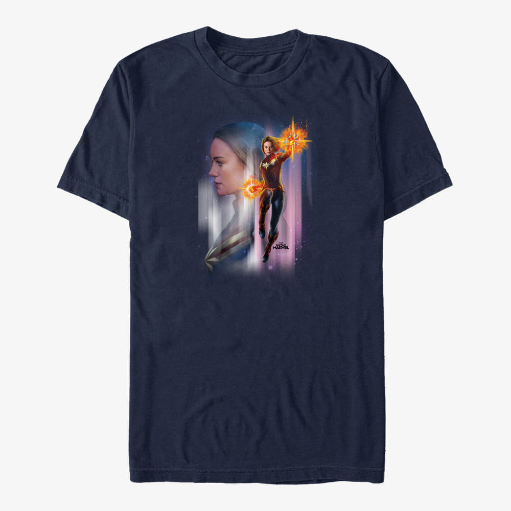 Magliette Merch Captain Marvel: Movie - Captain Marvel Galaxy Unisex T-Shirt Navy Blue