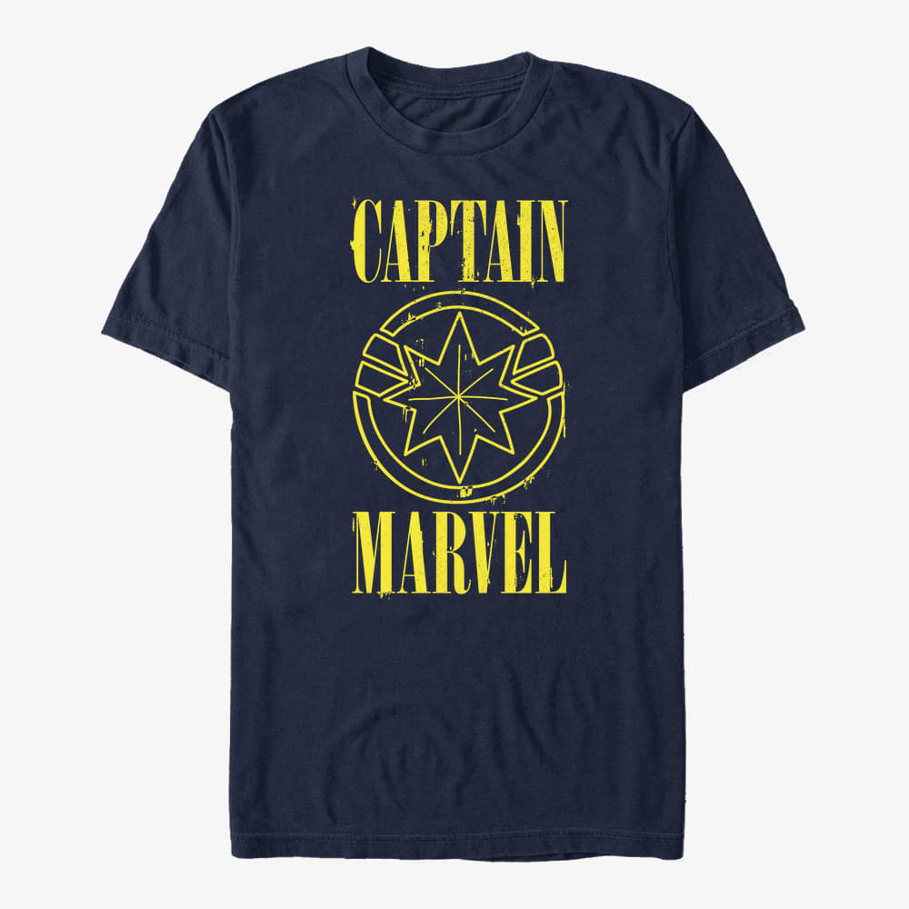Trička Merch Captain Marvel: Movie - Yellow Marvel Unisex T-Shirt Navy Blue