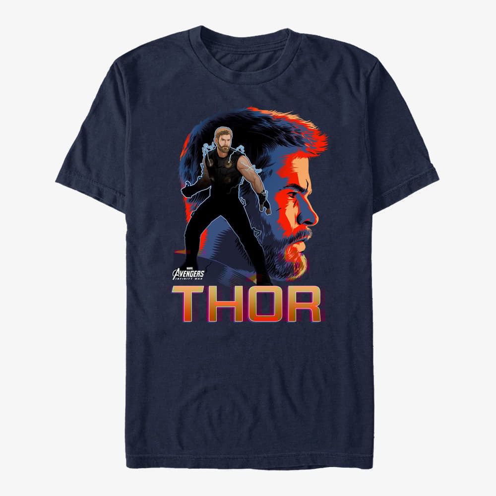 T-paidat Merch Marvel Avengers: Infinity War - Thor Asgardian Sil Unisex T-Shirt Navy Blue