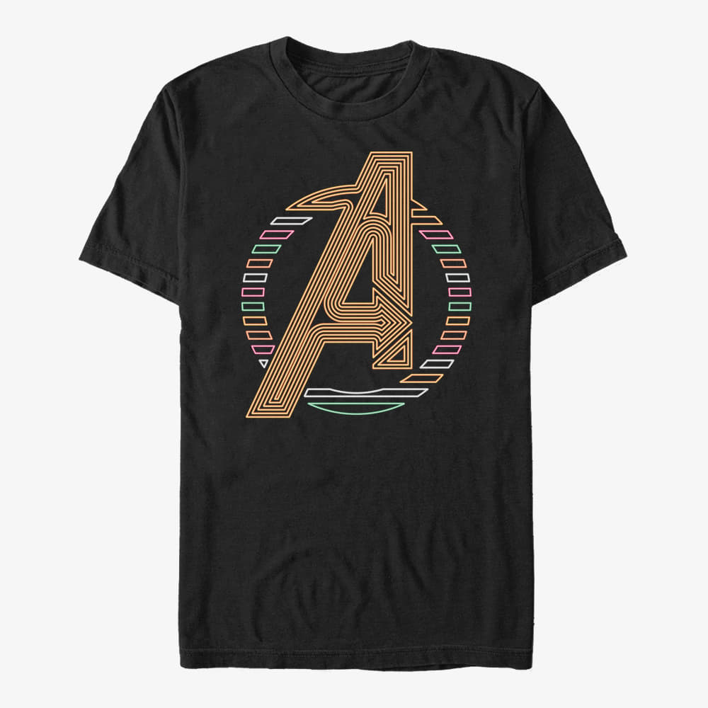 T Shirts Merch Marvel Avengers Classic Neon Avengers Icon Unisex T Shirt Black Queens