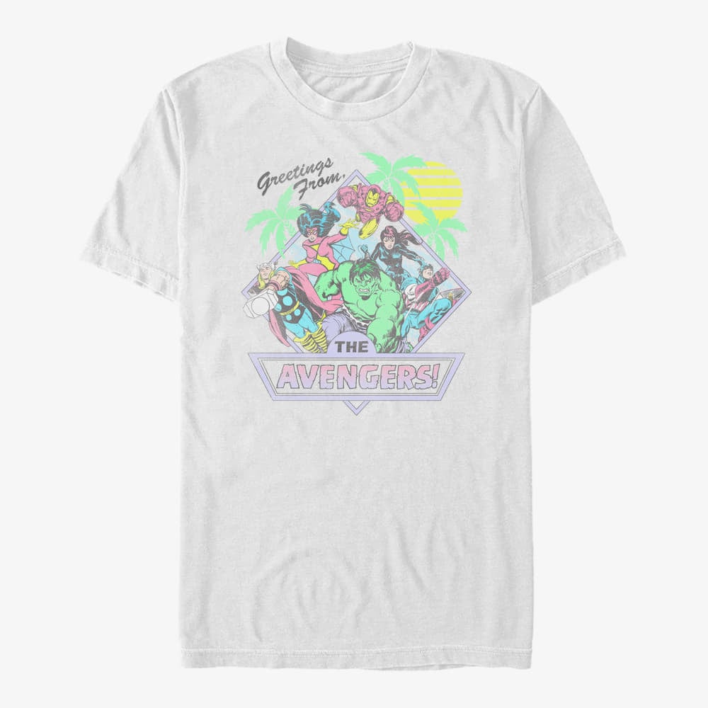 Trička Merch Marvel Avengers Classic - Vacay Avengers Unisex T-Shirt White