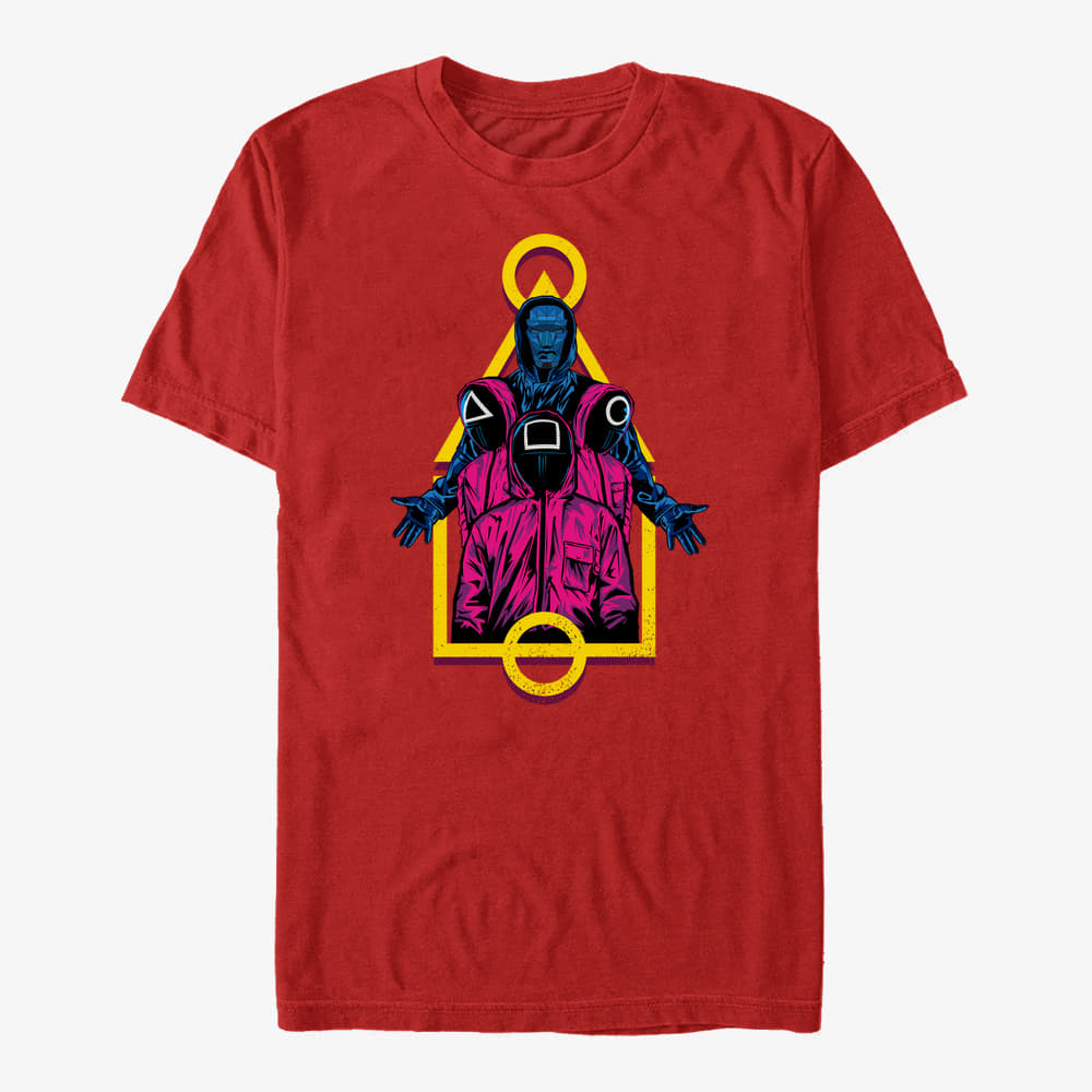 Marškinėliai Merch Netflix Squid Game - Masked Men Unisex T-Shirt Red