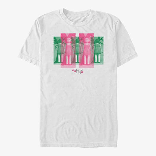 Marškinėliai Merch Netflix Squid Game - Doll Panels Unisex T-Shirt White