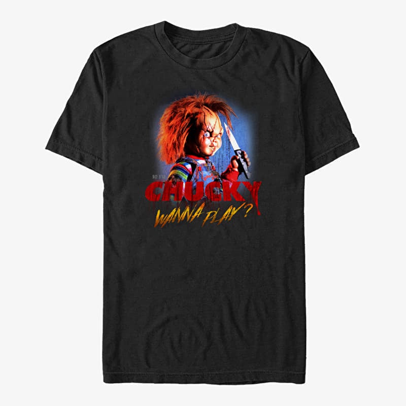 Tričko Merch NBCU Chucky - Chucky Creepy Wanna Play Unisex T-Shirt Black