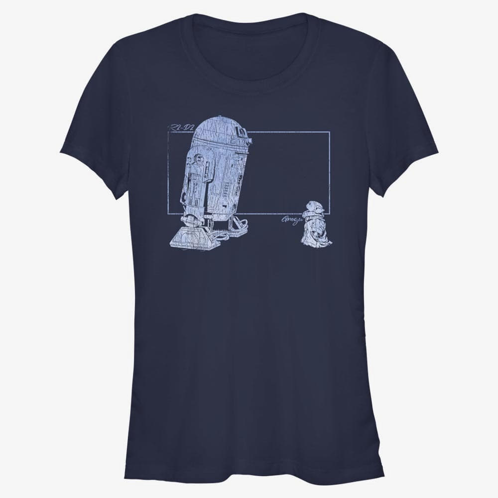 Tričká Merch Star Wars: The Mandalorian - GROGU R2 VINTAGE Women's T-Shirt Navy Blue