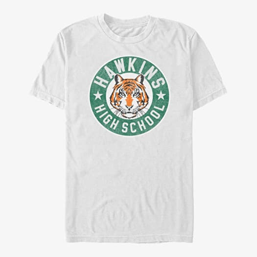 T-shirt Merch Netflix Stranger Things - Hawkins High Tiger Emblem Unisex T-Shirt White