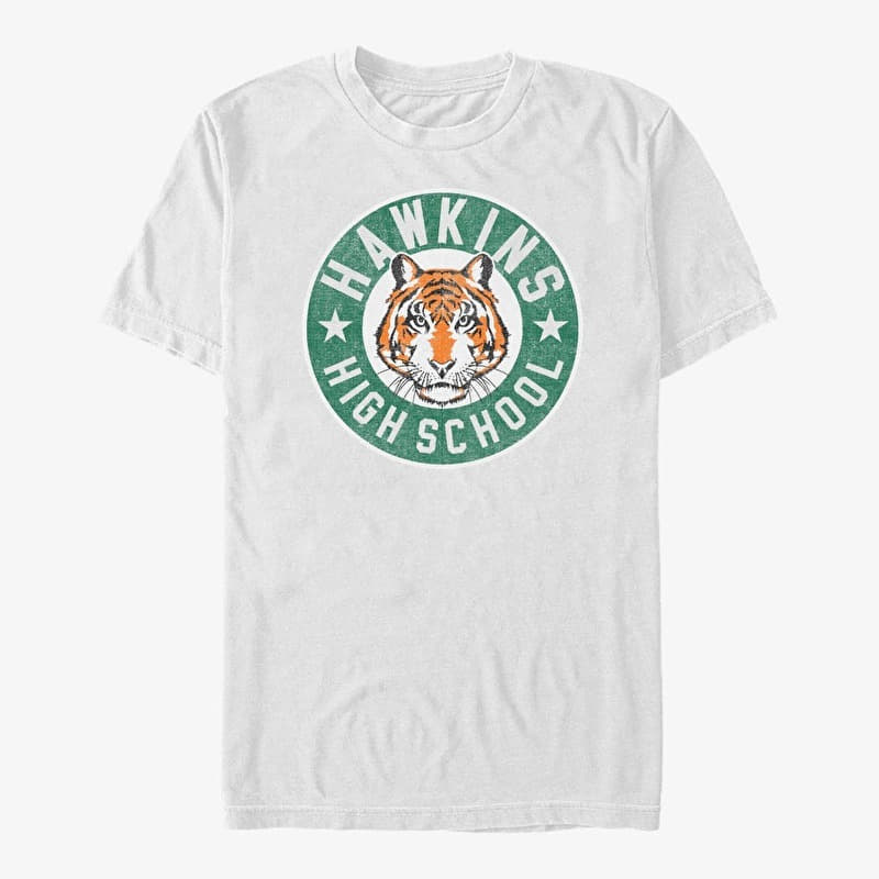 Футболка Merch Netflix Stranger Things - Hawkins High Tiger Emblem Unisex T-Shirt White
