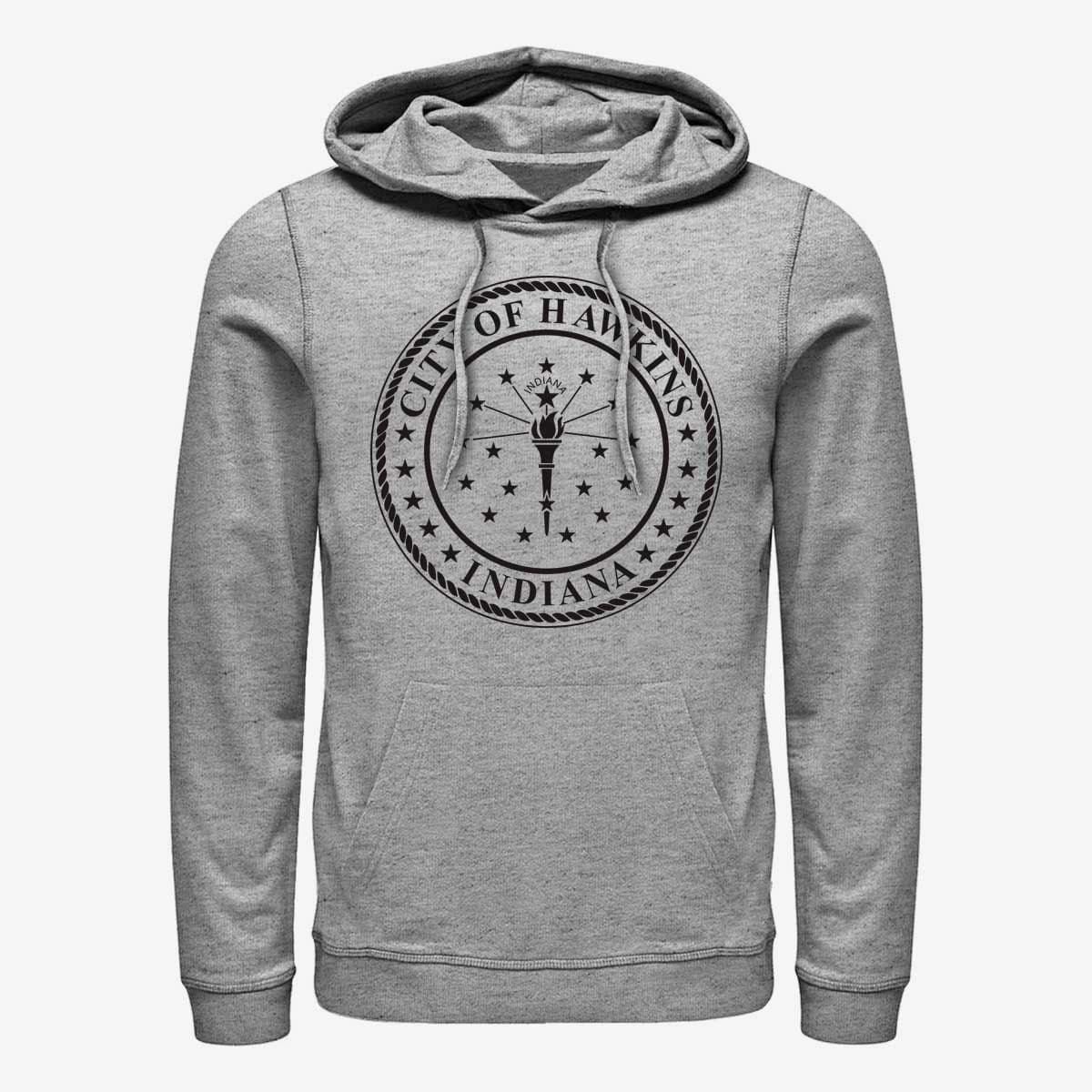 Kleidung Merch Netflix Stranger Things - Hawkins City Seal Unisex Hoodie Heather Grey