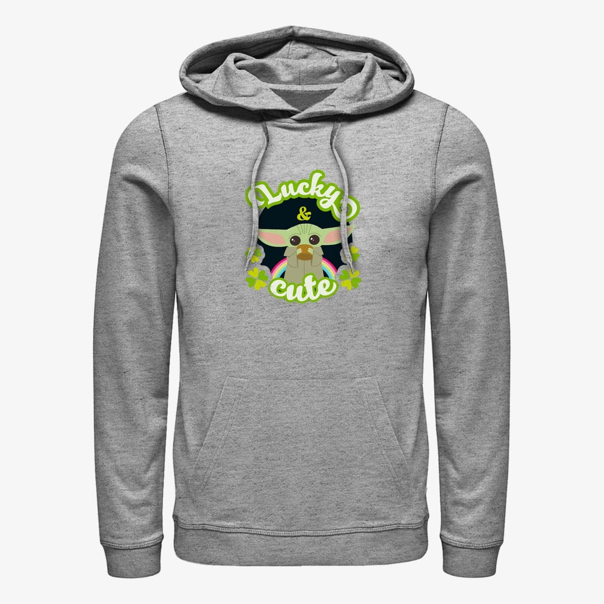Mikiny Merch Star Wars: The Mandalorian - Grogu Rainbow Unisex Hoodie Heather Grey