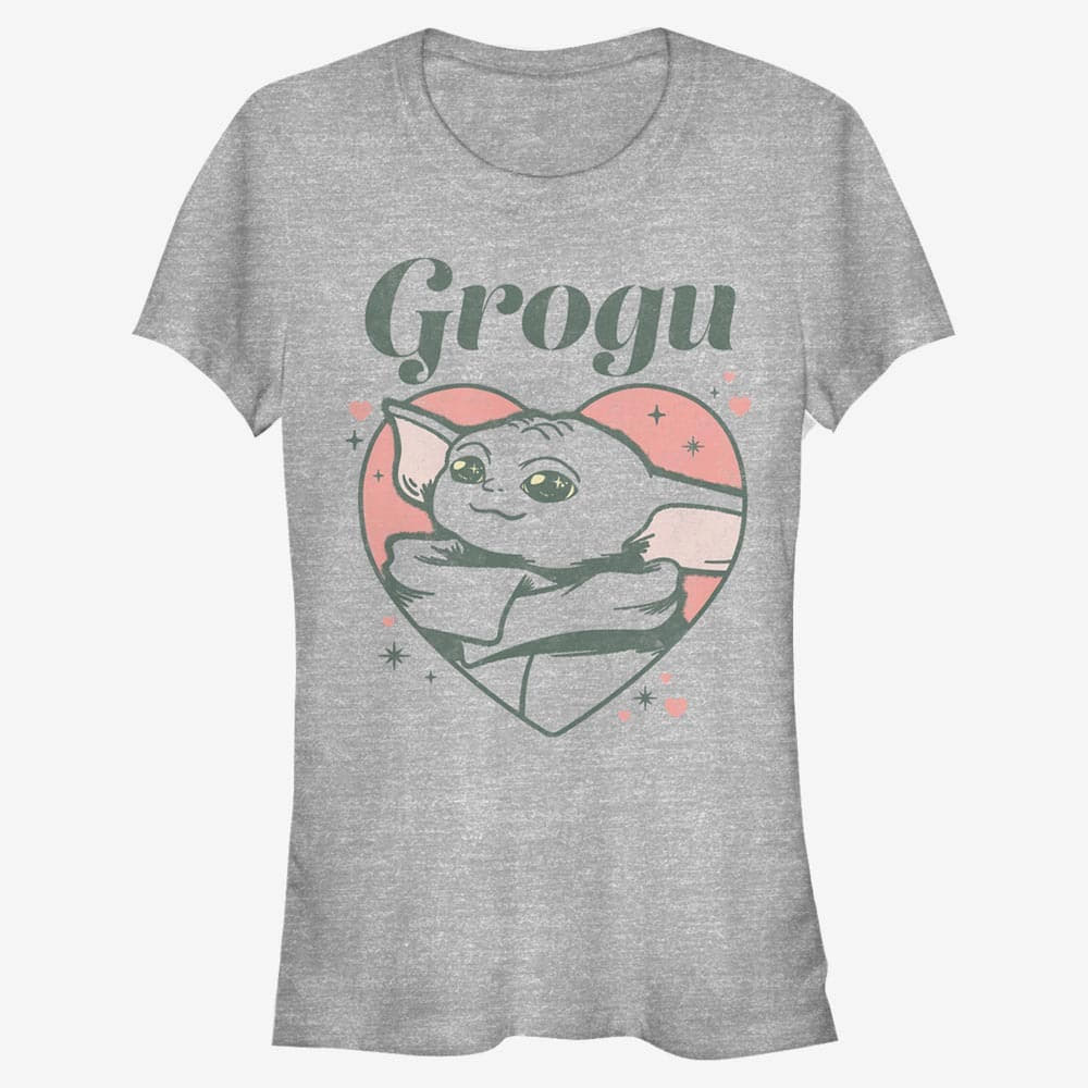 Tričká Merch Star Wars: The Mandalorian - GROGU HEART Women's T-Shirt Heather Grey