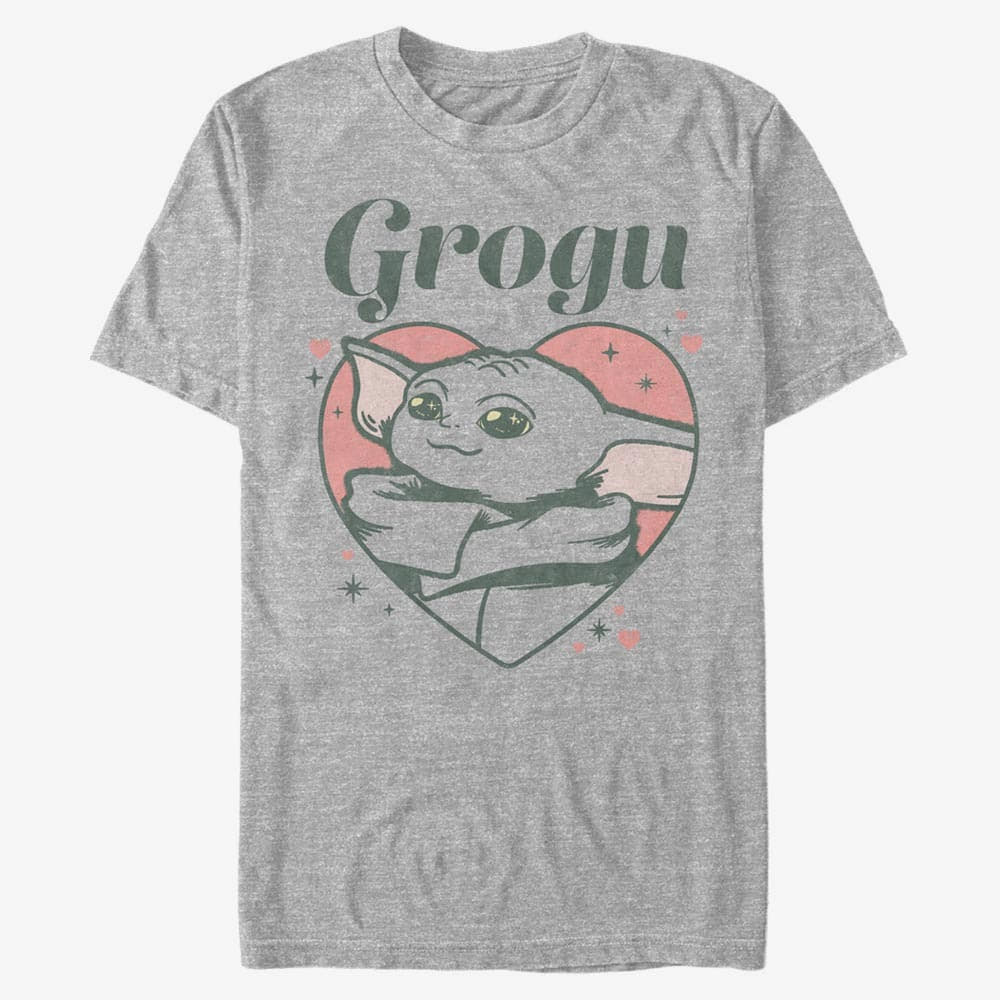 Tričká Merch Star Wars: The Mandalorian - GROGU HEART Unisex T-Shirt Heather Grey