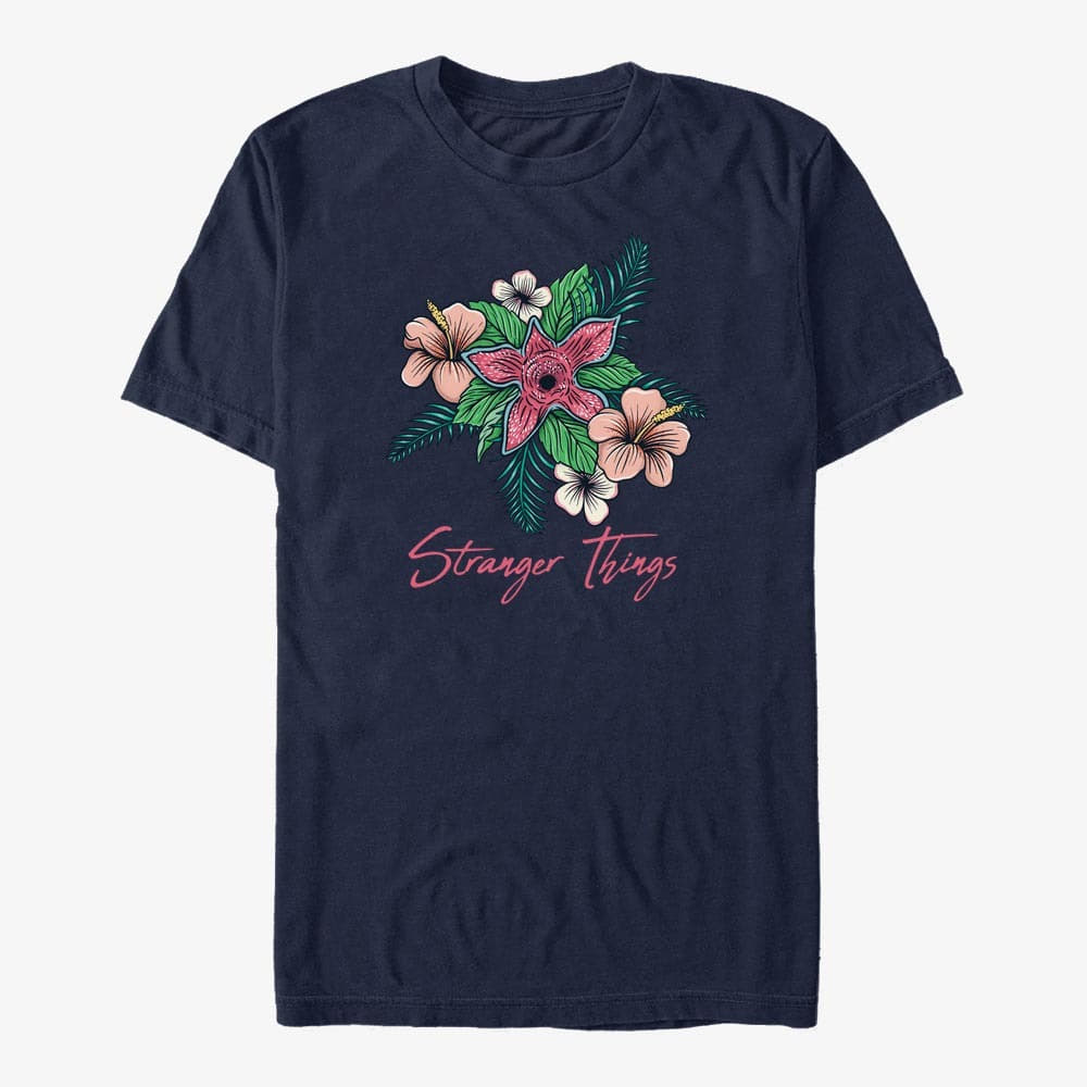 Tričká Merch Netflix Stranger Things - Floral Things Unisex T-Shirt Navy Blue