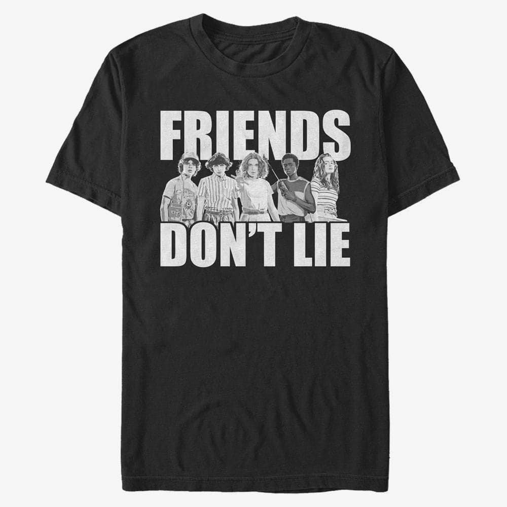 Tričká Merch Netflix Stranger Things - Cast Friends Don't Lie Unisex T-Shirt Black