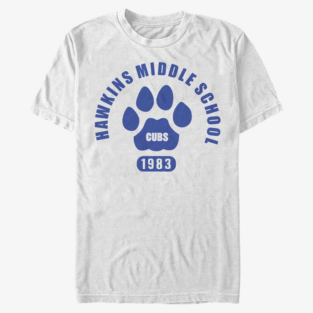 Tričká Merch Netflix Stranger Things - Hawkins Cubs Paw Emblem Unisex T-Shirt White