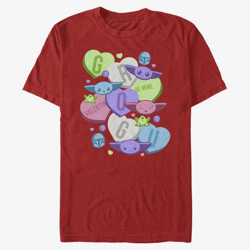 T-särgid Merch Star Wars: The Mandalorian - Grogu Hearts Unisex T-Shirt Red