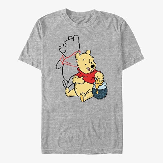 Póló Merch Disney Winnie The Pooh - Pooh Line art Unisex T-Shirt Heather Grey