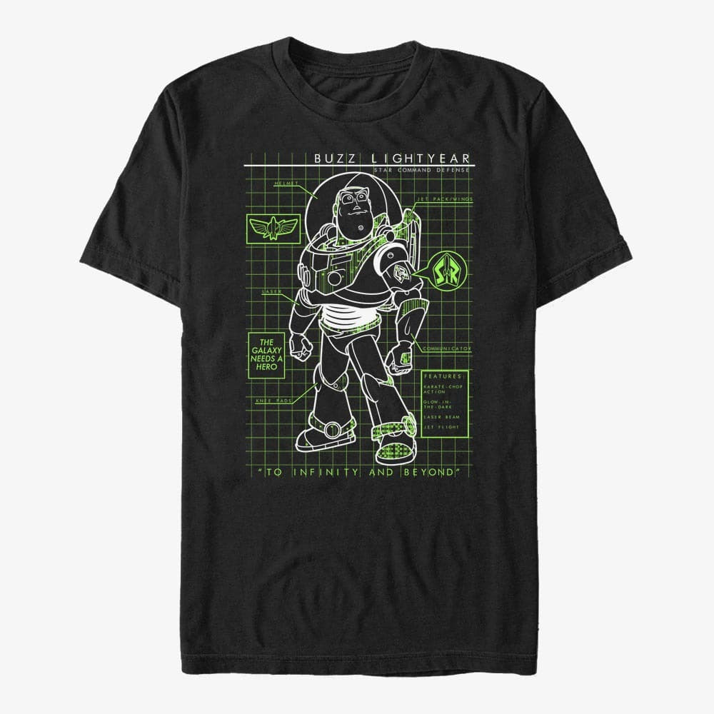 T-Shirts Merch Pixar Toy Story 1-3 - Buzzin Schematic Unisex T-Shirt Black