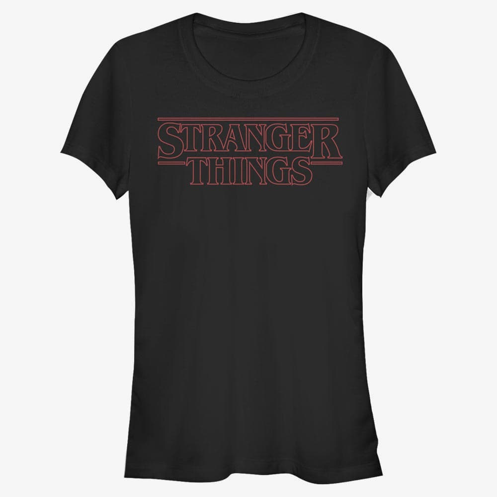 Trička Merch Netflix Stranger Things - Stranger Red Outline Logo Women's T-Shirt Black