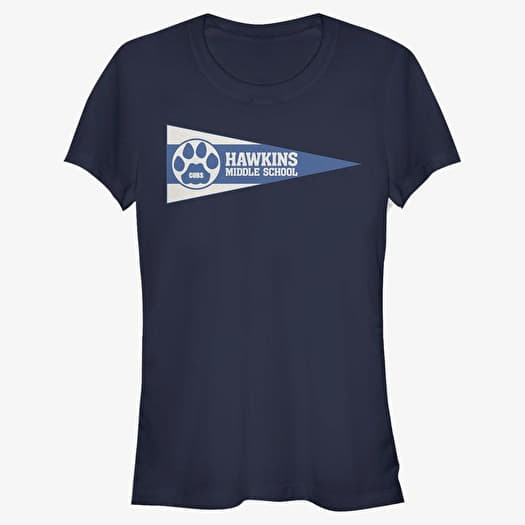Majica Merch Netflix Stranger Things - Hawkins Pennant Flag Women's T-Shirt Navy Blue