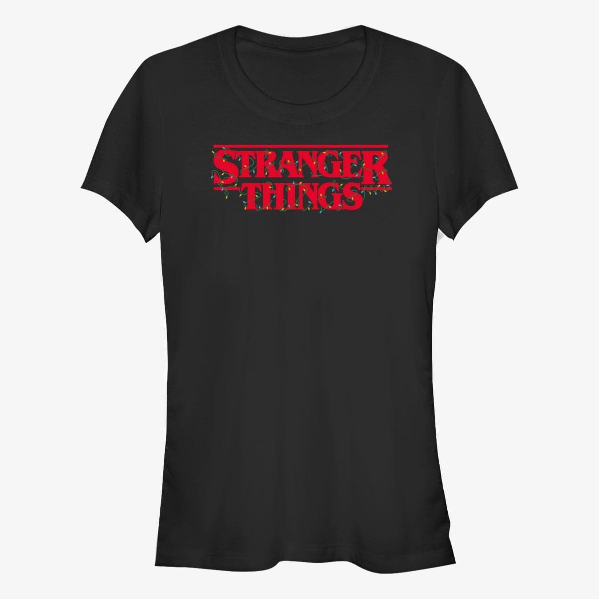 Tričká Merch Netflix Stranger Things - Christmas Lights Logo Women's T-Shirt Black