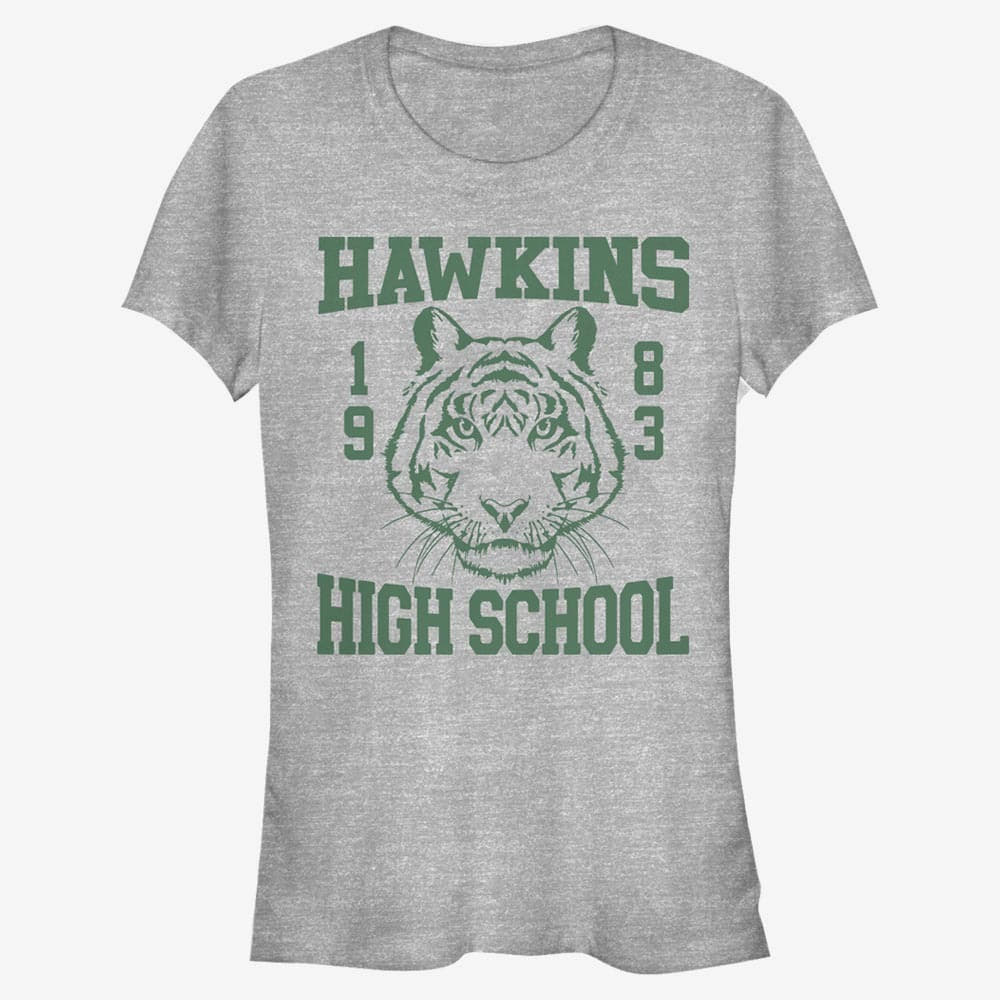 Tričká Merch Netflix Stranger Things - Hawkins High Tiger 1983 Women's T-Shirt Heather Grey