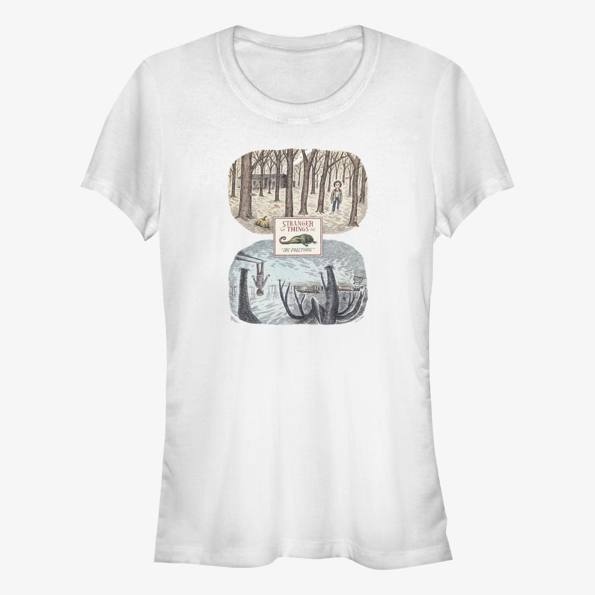 T-Shirts Merch Netflix Stranger Things - The Pollywog Illustration Women's T-Shirt White