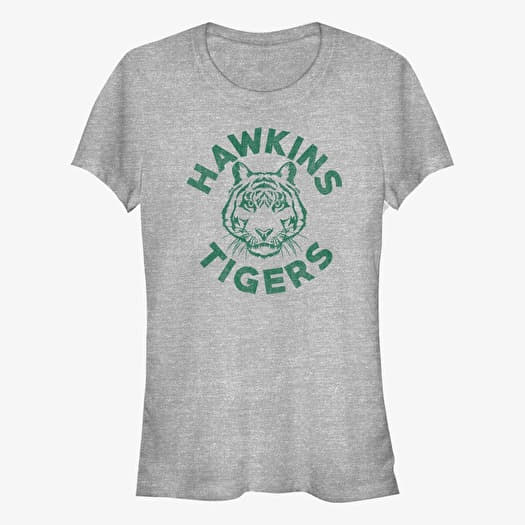 Majica Merch Netflix Stranger Things - Hawkins Tigers Green Women's T-Shirt Heather Grey