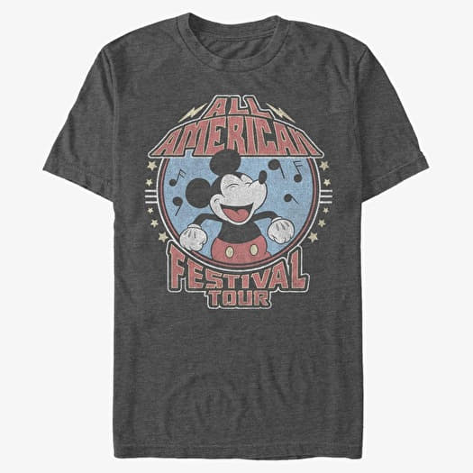 T-shirt Merch Disney Classic Mickey - Mickey American Tour Unisex T-Shirt Dark Heather Grey