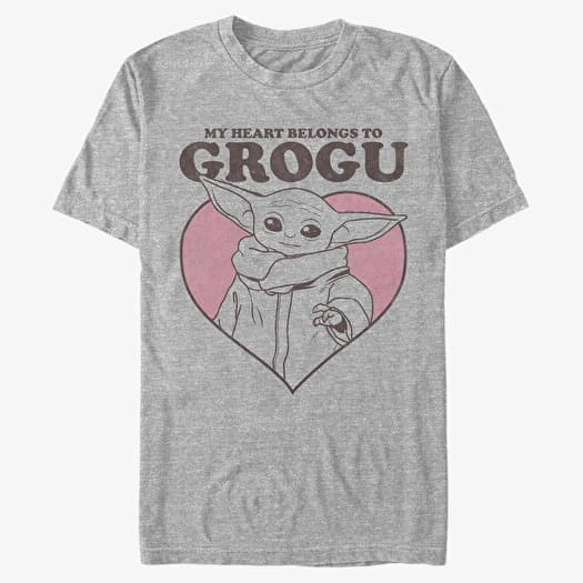 Tričko Merch Star Wars: The Mandalorian - MY HEART BELONGS TO GROGU Men's T-Shirt Heather Grey