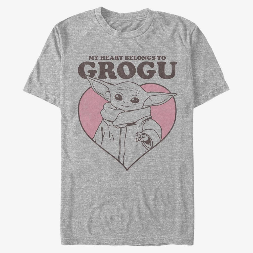 Pólók Merch Star Wars: The Mandalorian - MY HEART BELONGS TO GROGU Men's T-Shirt Heather Grey