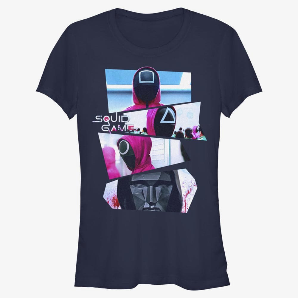 Tričká Merch Netflix Squid Game - Masked Markers Women's T-Shirt Navy Blue