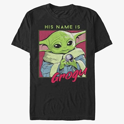 Tričko Merch Star Wars: The Mandalorian - His Name is Grogu Men's T-Shirt Black