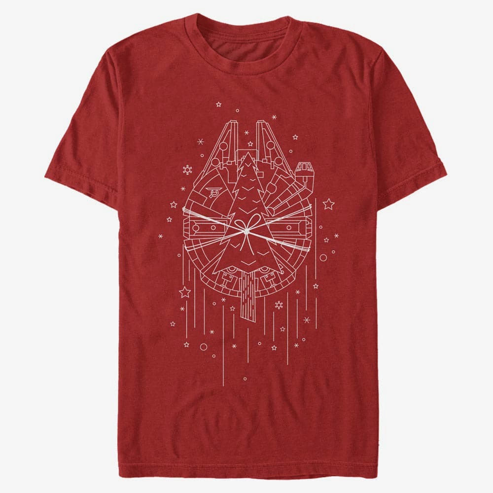 Tričká Merch Star Wars: Classic - Falcon Christmas Line Art Men's T-Shirt Red