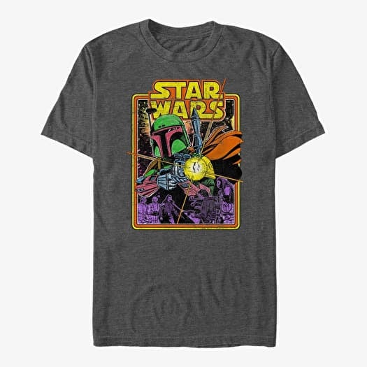 Tricou Merch Star Wars: Classic - Fett Fires Men's T-Shirt Dark Heather Grey