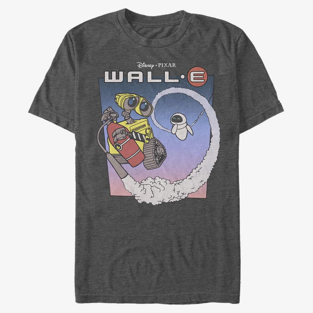 T-Shirts Merch Pixar Wall-E - Walle and Eve in Space Men's T-Shirt Dark Heather Grey