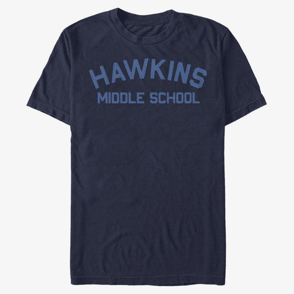 majice kratkih rukava Merch Netflix Stranger Things - Hawkins Mid School Men's T-Shirt Navy Blue