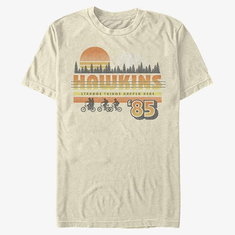 T-Shirt Merch Netflix Stranger Things - Hawkins Vintage Sunsnet Men's T-Shirt Natural