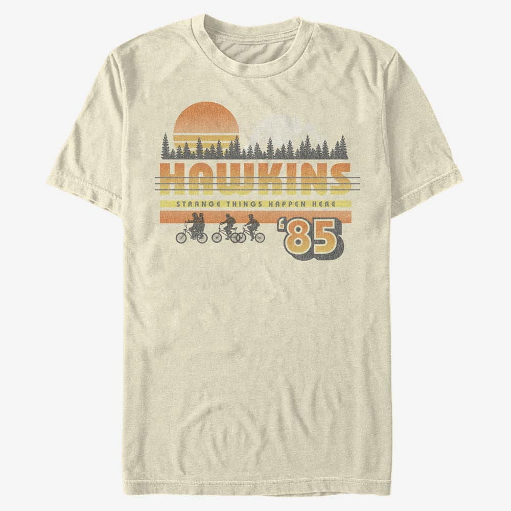 T-Shirts Merch Netflix Stranger Things - Hawkins Vintage Sunsnet Men's T-Shirt Natural