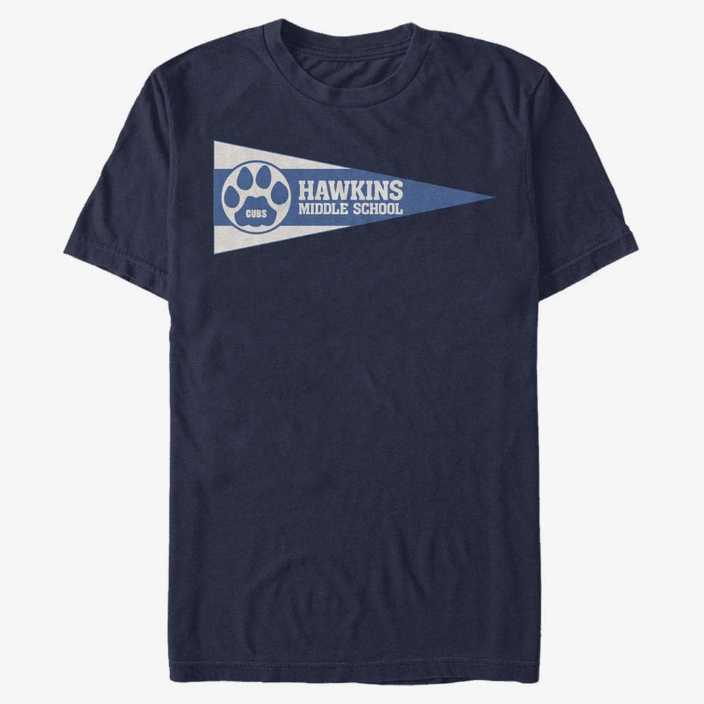 T-Shirts Merch Netflix Stranger Things - Hawkins Pennant Flag Men's T-Shirt Navy Blue