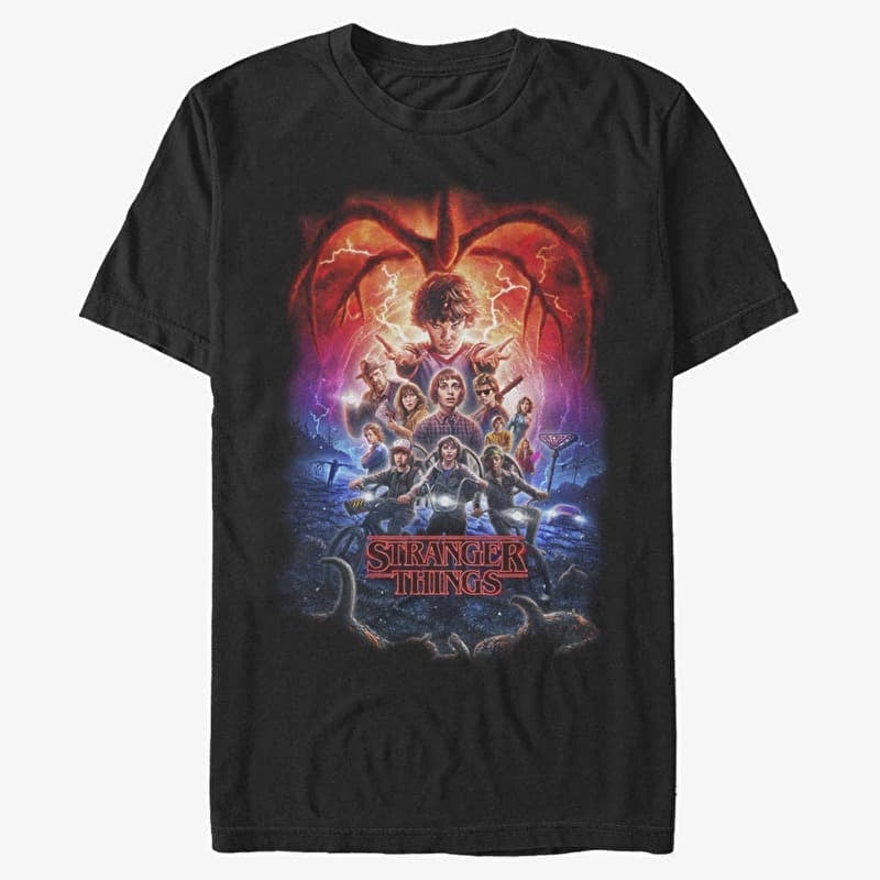 Tričko Merch Netflix Stranger Things - Group Pumpkins Poster Men's T-Shirt Black