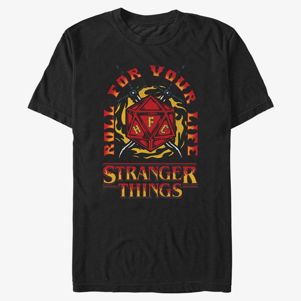 Pólók Merch Netflix Stranger Things - Fire and Dice Men's T-Shirt Black