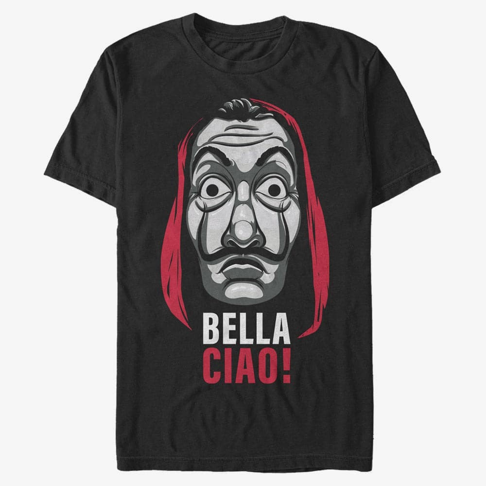 majice kratkih rukava Merch Netflix Money Heist - Bella Ciao Mask Men's T-Shirt Black