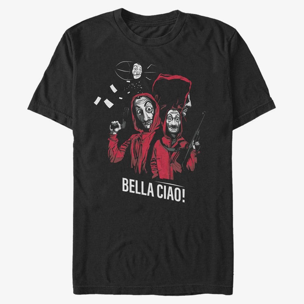 majice kratkih rukava Merch Netflix Money Heist - Masked Zeppelin Group Men's T-Shirt Black