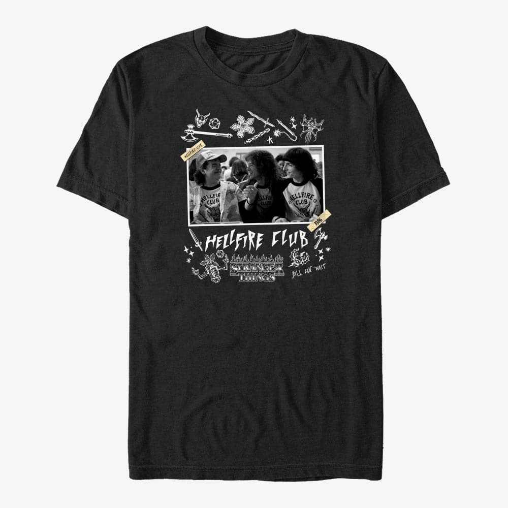 T-Shirts Merch Netflix Stranger Things - HELLFIRE CLUB SCRAPBOOK Men's T-Shirt Black
