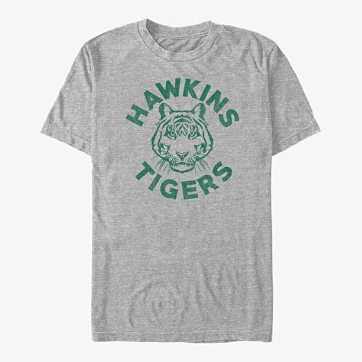 Tričko Merch Netflix Stranger Things - Hawkins Tigers Green Men's T-Shirt Heather Grey