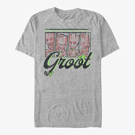 Tričko Merch Marvel Guardians Of The Galaxy Classic - FOUR PANEL GROOT Men's T-Shirt Heather Grey