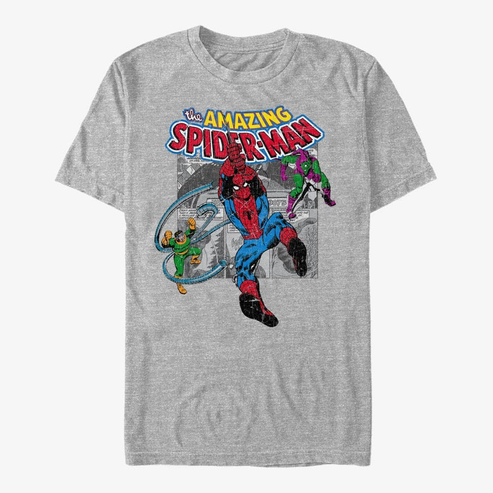 Trička Merch Marvel Spider-Man Classic - Spiderman Collage Men's T-Shirt Heather Grey