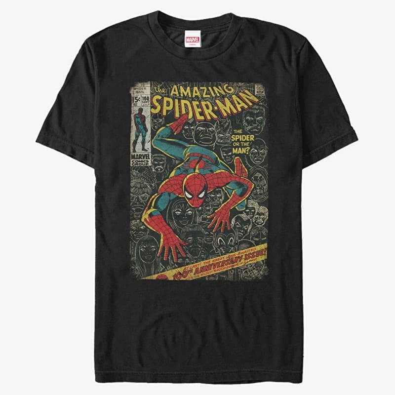 T-Shirt Merch Marvel Spider-Man Classic - Spidey Front Cover Men's Black